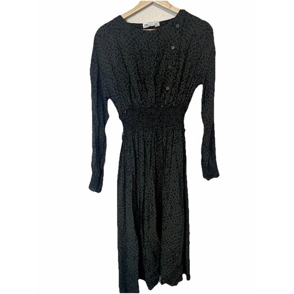 Zara Denim Empire Waist Dress Womens‎ S Animal Print Careerwear Leopard Cheetah - Picture 1 of 6